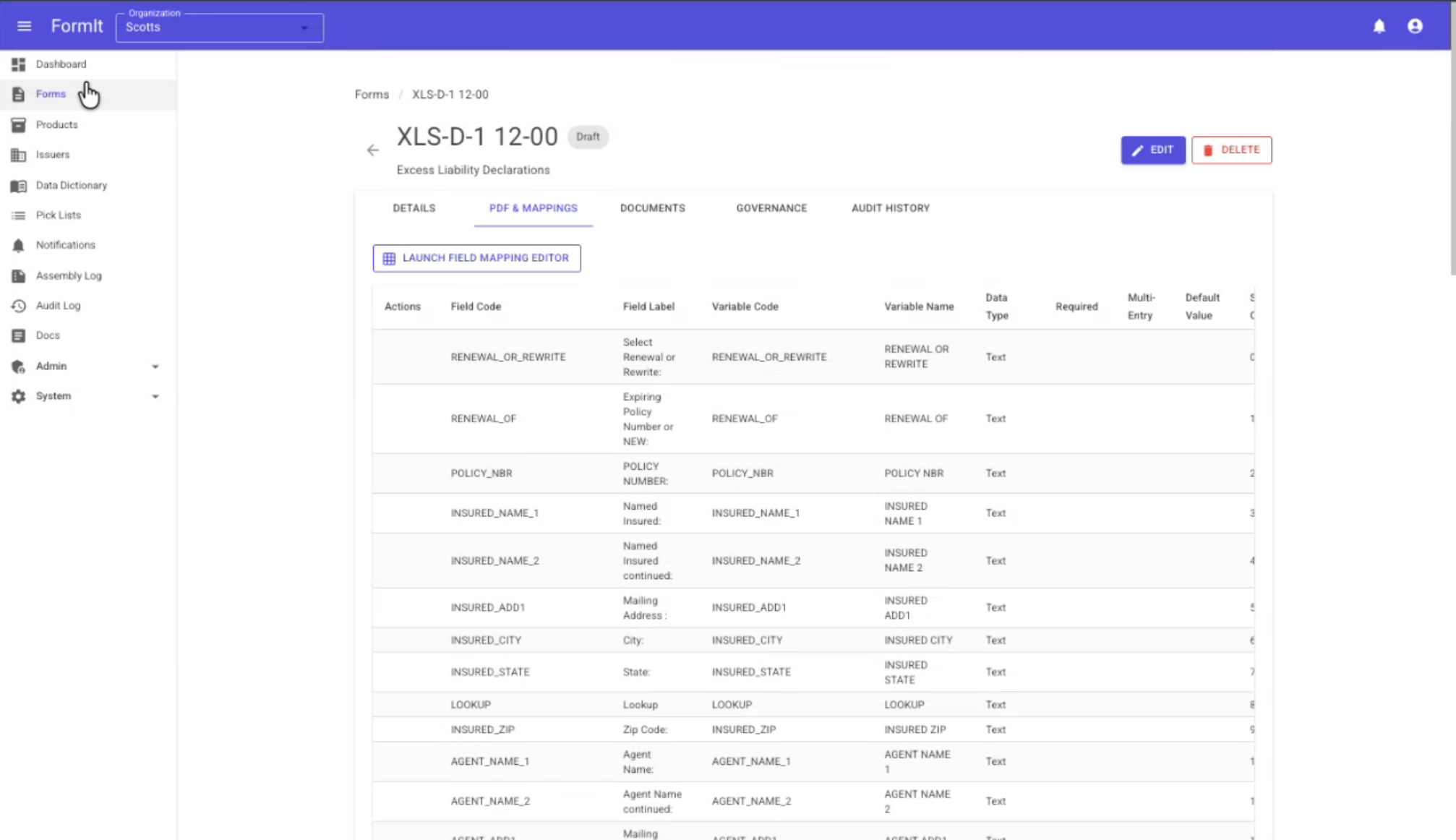 Form Data Mapping